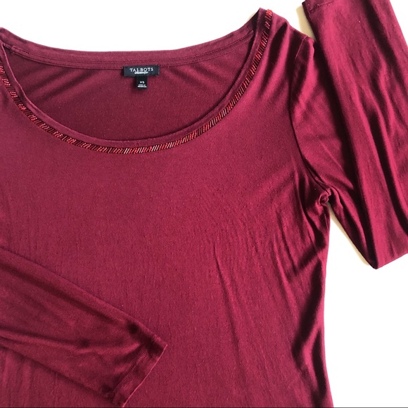 Talbots Beaded Scoop Neck Dark Burgundy Top XS - Picture 3 of 12